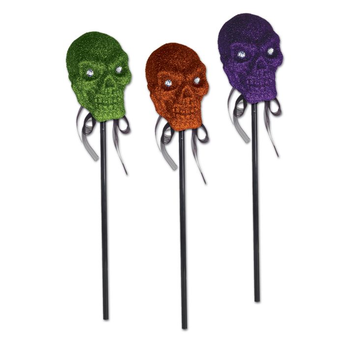 Glittered Plastic Skull on a Stick
