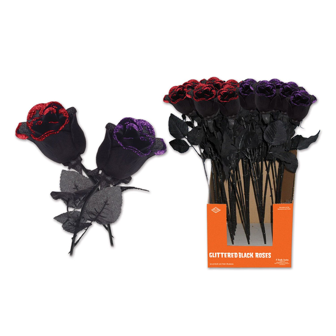 Glittered Black Roses Pkg.1 pc