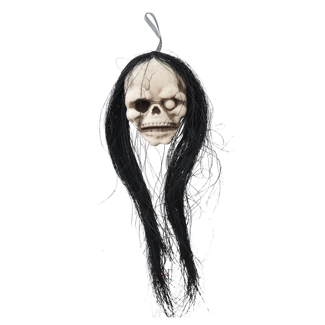 Scary Skull Head with String Hair Prop