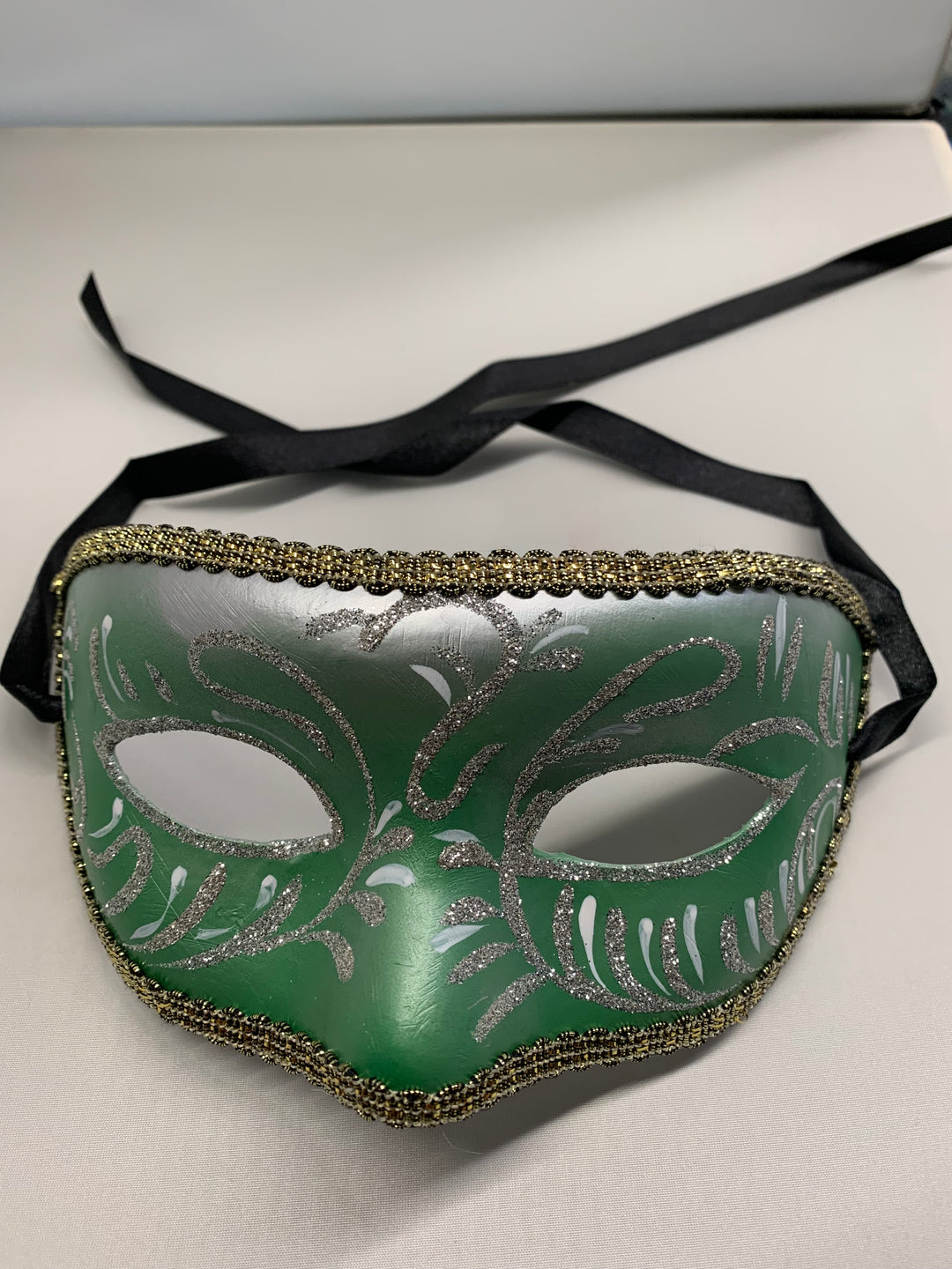 Light Green & Silver Masquerade Half Mask