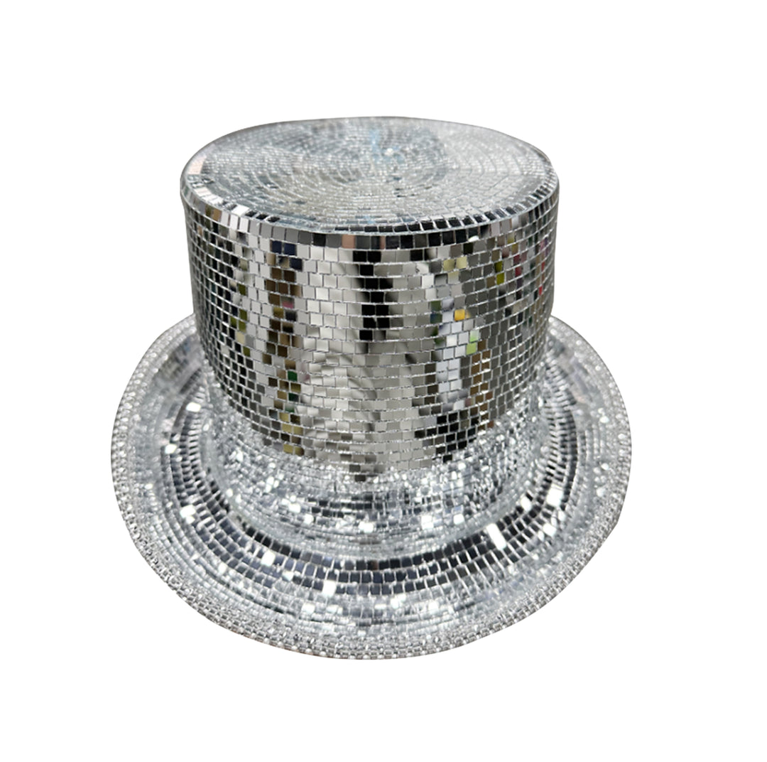 Silver Disco Tile Top Hat with Sequin Trim