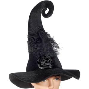 Soft Velour Witch Hat with Flower & Feather