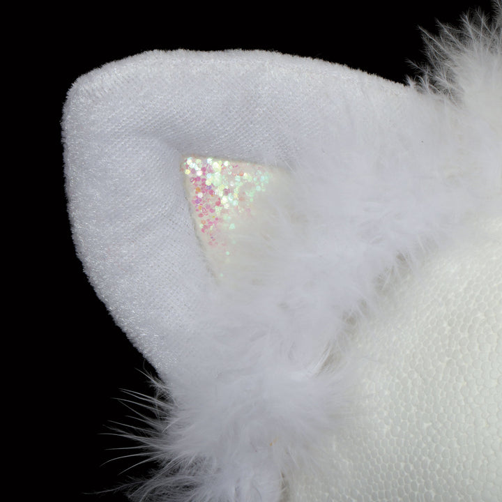 White Cat Ears Headband with Feather Trim