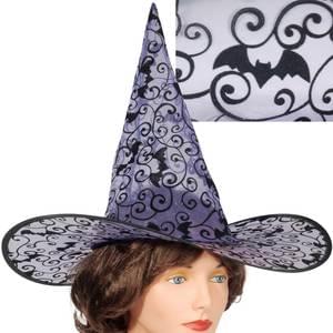 SheerPurple with Black Bat Design Witch Hat