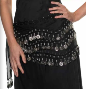 Fortune Teller Coin Hip Scarf - Black & Silver