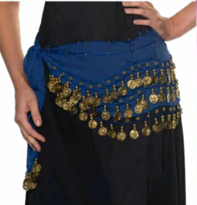 Fortune Teller Coin Hip Scarf - Blue & Gold