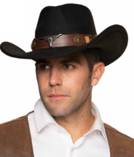 Cowboy Hat with Bull Horns and Faux Leather Band