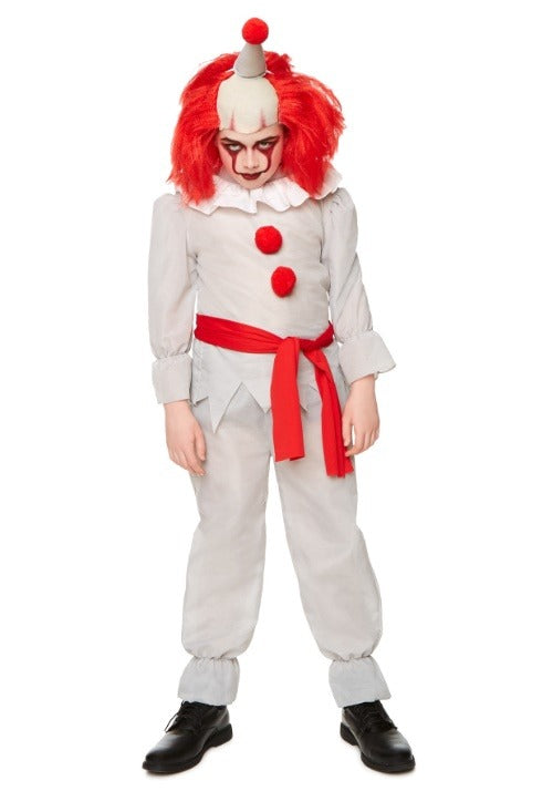 Grey Horror Clown Costume - Child Boy