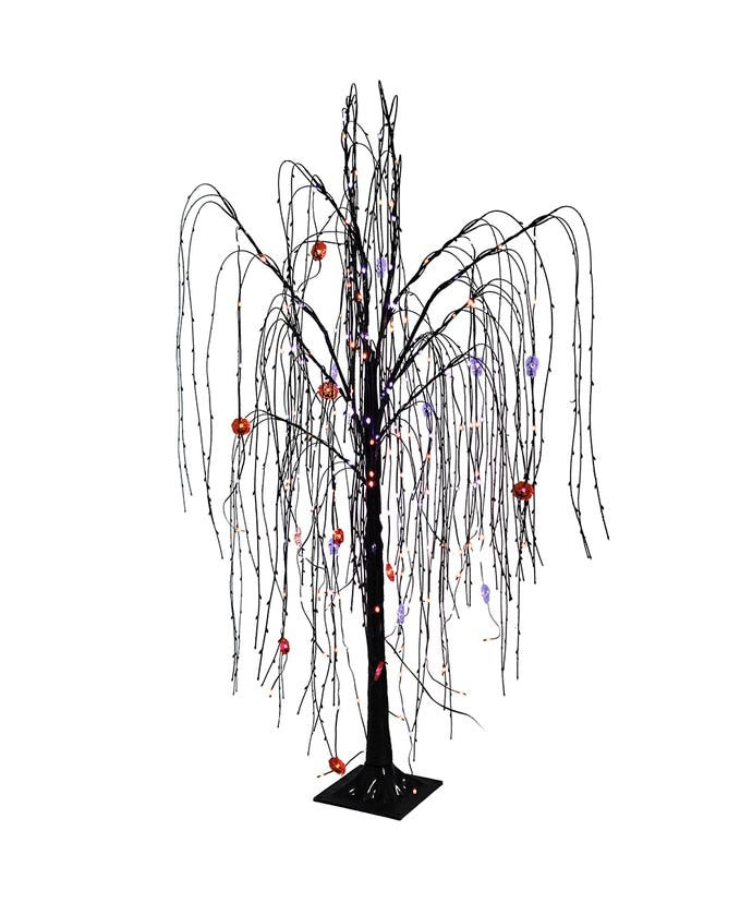 4' Pre-Lit Purple & Orange LED Halloween Willow Tree