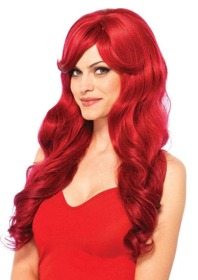 Red Long Wavy Wig with Side Bang