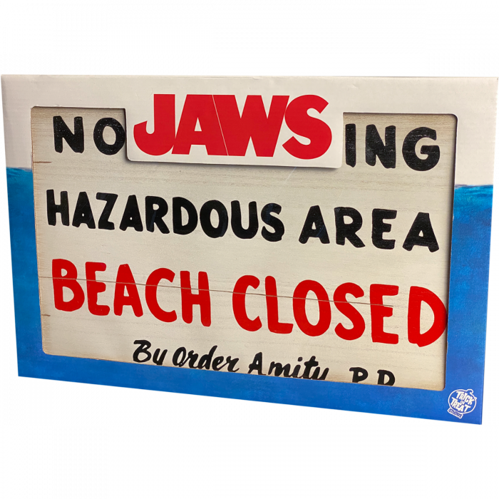 JAWS - No Swimming Wood Sign