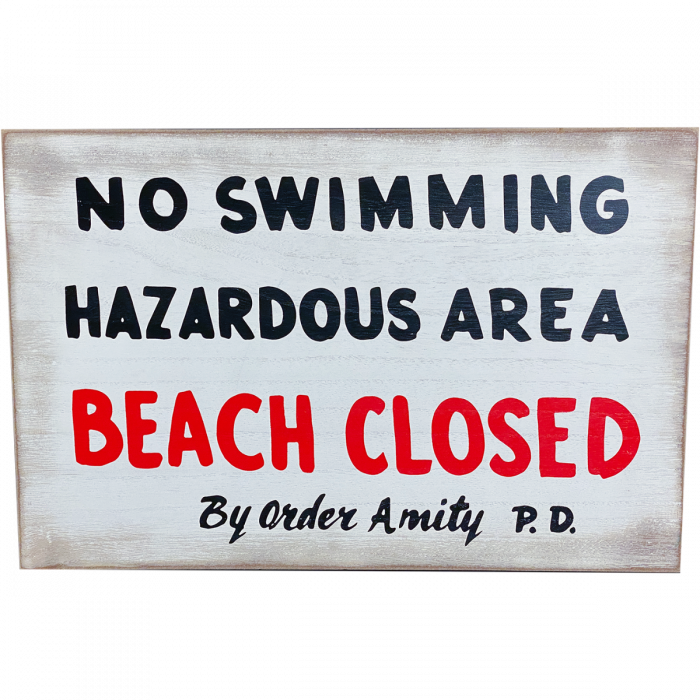 JAWS - No Swimming Wood Sign