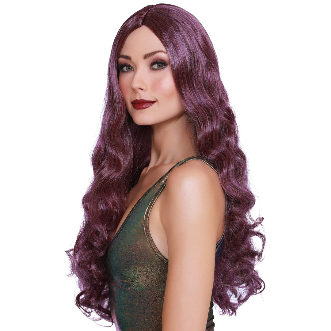 Long Light Plum/Burgundy Wavy Wig