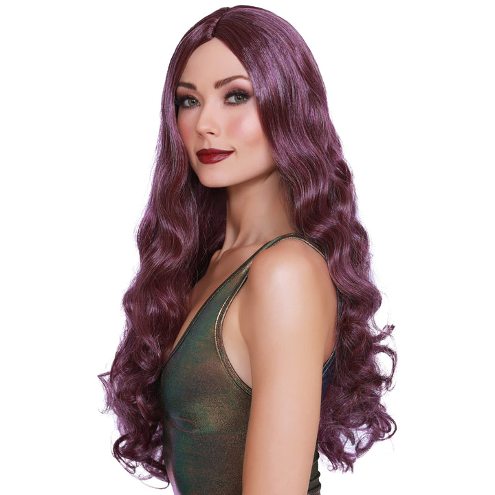 Long Light Plum/Burgundy Wavy Wig