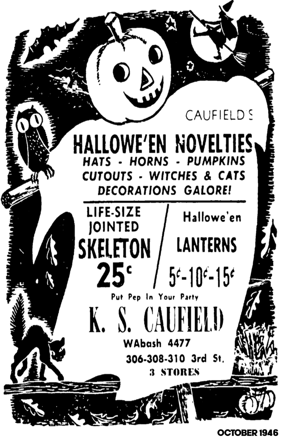 Caufield's Vintage 1946 ad 11"x17" Poster Print