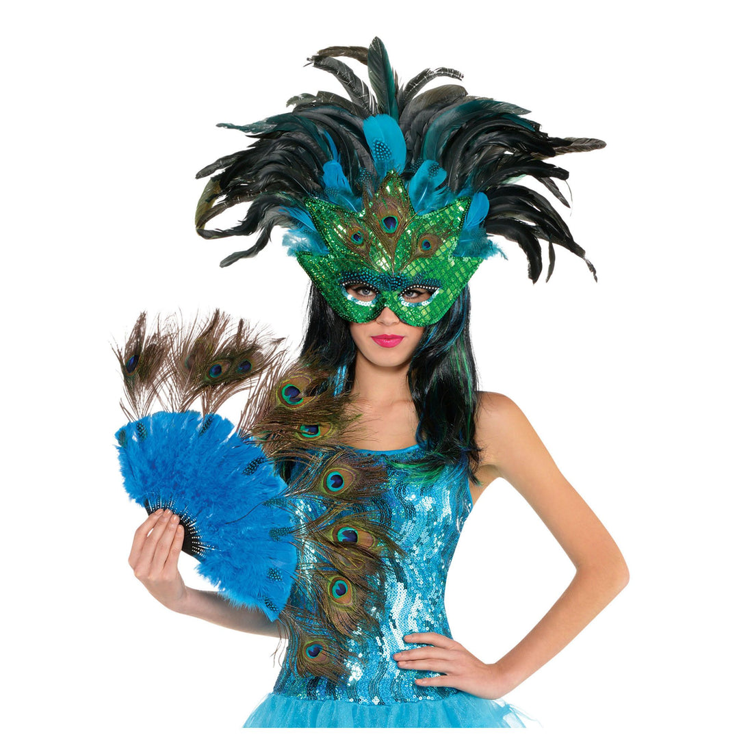 Peacock Feather Mask and Fan Accessory Kit