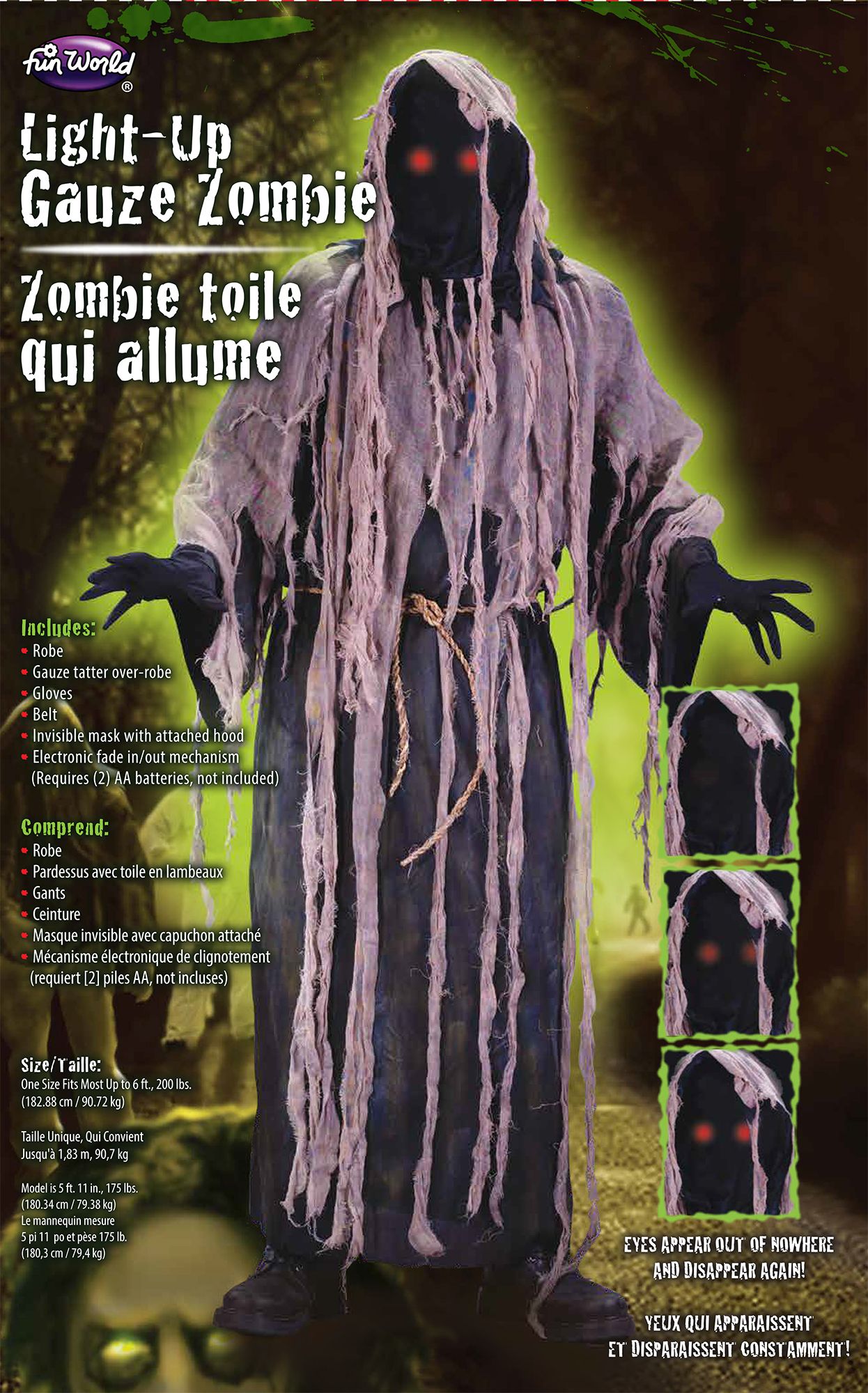 Light Up Gauze Zombie Costume - Adult Caufield's Novelty Light Up Gauze Zombie Costume - Adult Caufield's Novelty