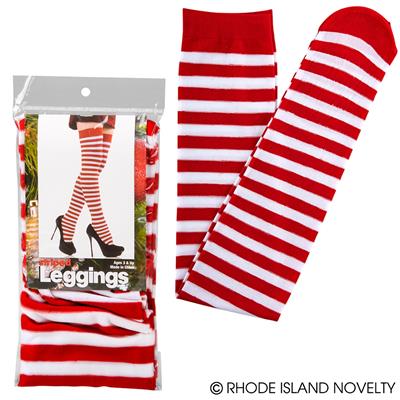 White & Red Striped Thigh High Leggings