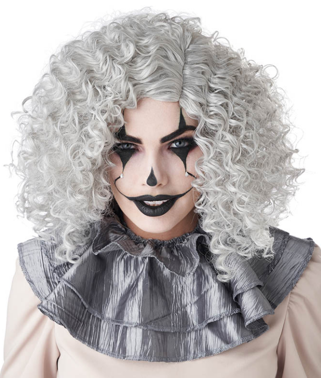 Curly Corkscrew Clown Wig- Grey