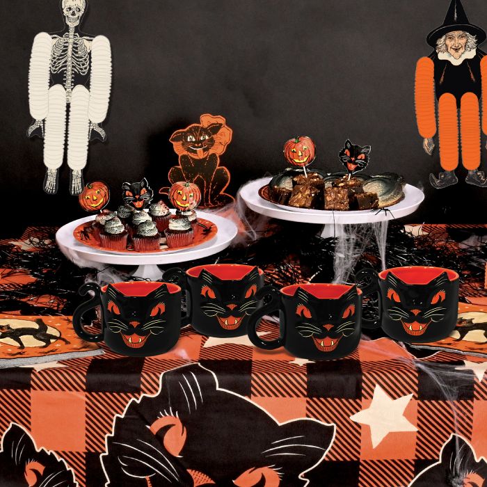 Vintage Halloween Ceramic Black Cat Mug