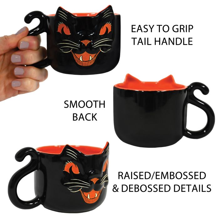 Vintage Halloween Ceramic Black Cat Mug
