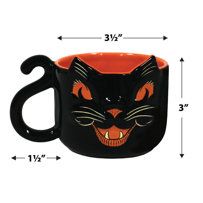 Vintage Halloween Ceramic Black Cat Mug