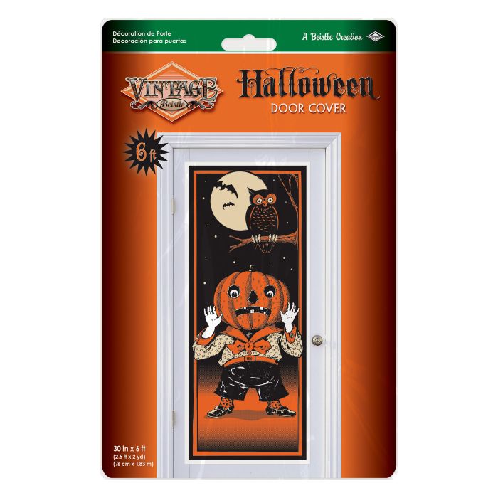 Vintage Halloween Door Cover - Pumpkin Owl