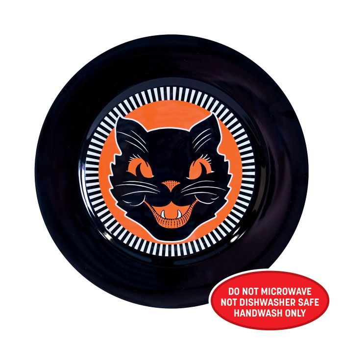 Vintage Halloween Black Cat Platter Plastic