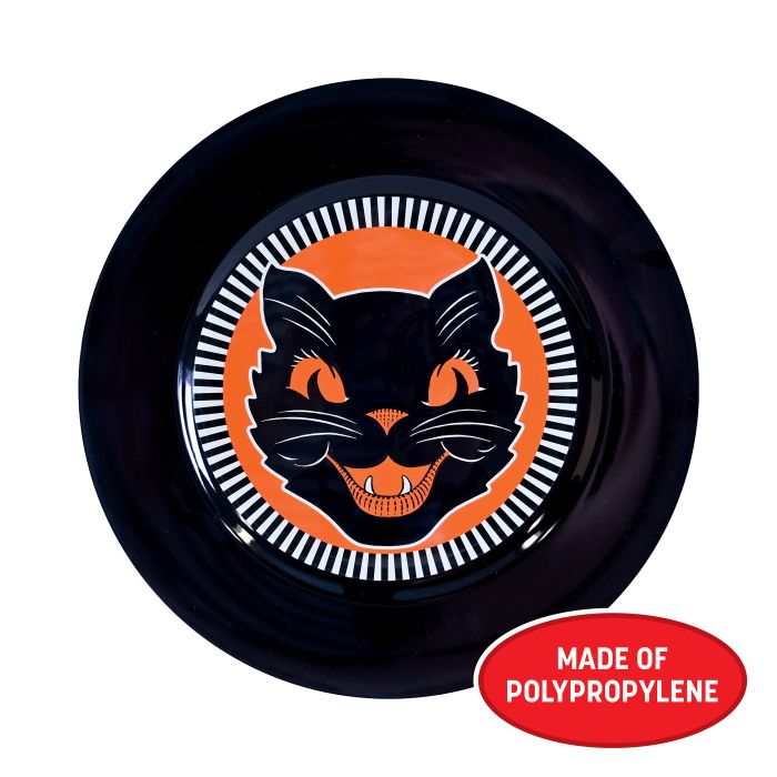 Vintage Halloween Black Cat Platter Plastic