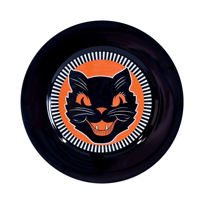 Vintage Halloween Black Cat Platter Plastic