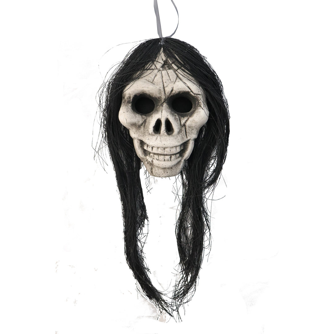 Ancient Skull Head with String Hair Prop