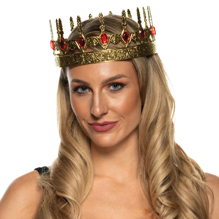 King or Queen Gold Crown with Red Jewels