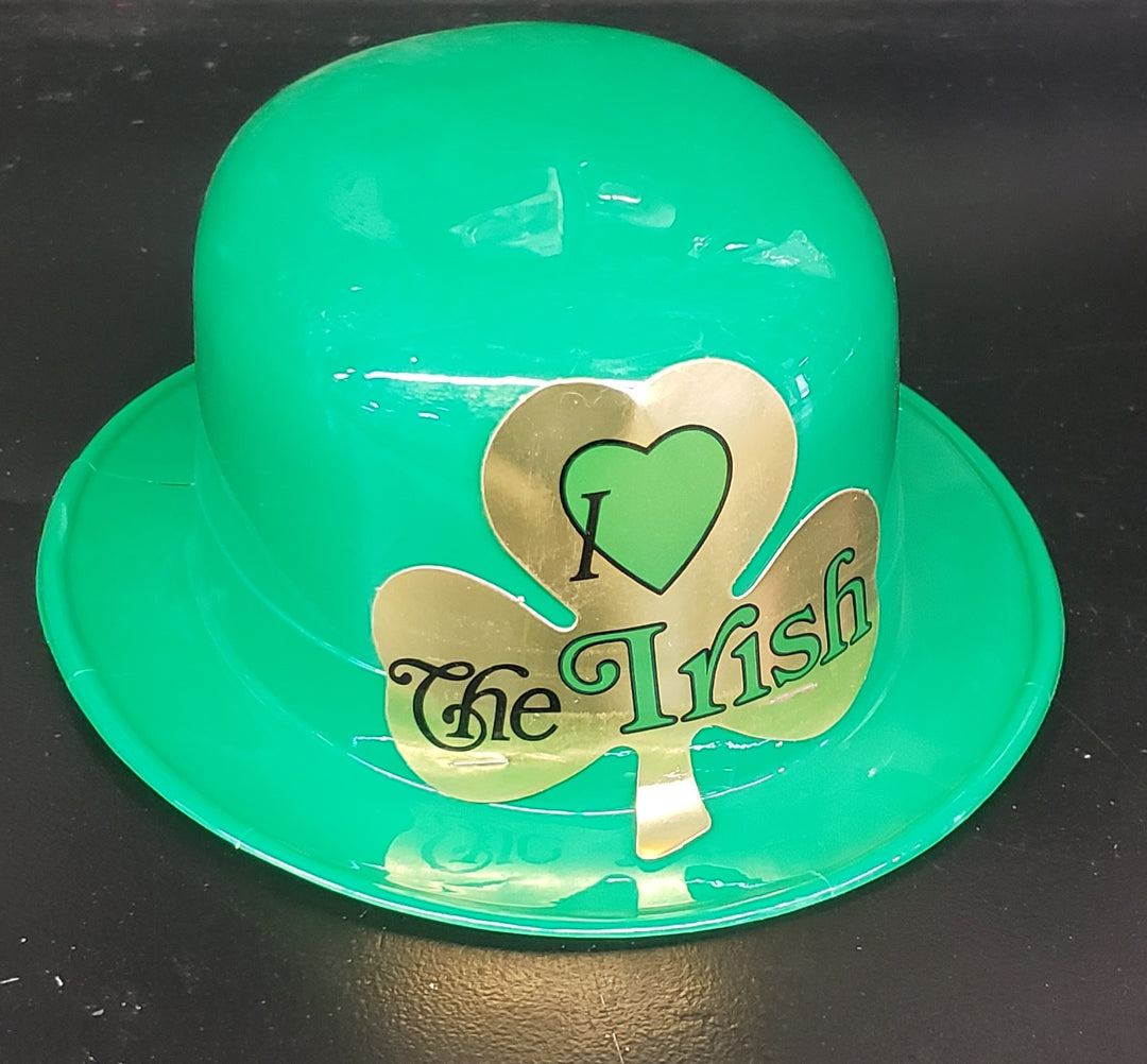 Green Plastic St. Patrick's Day I Love the Irish Derby Bowler Hat