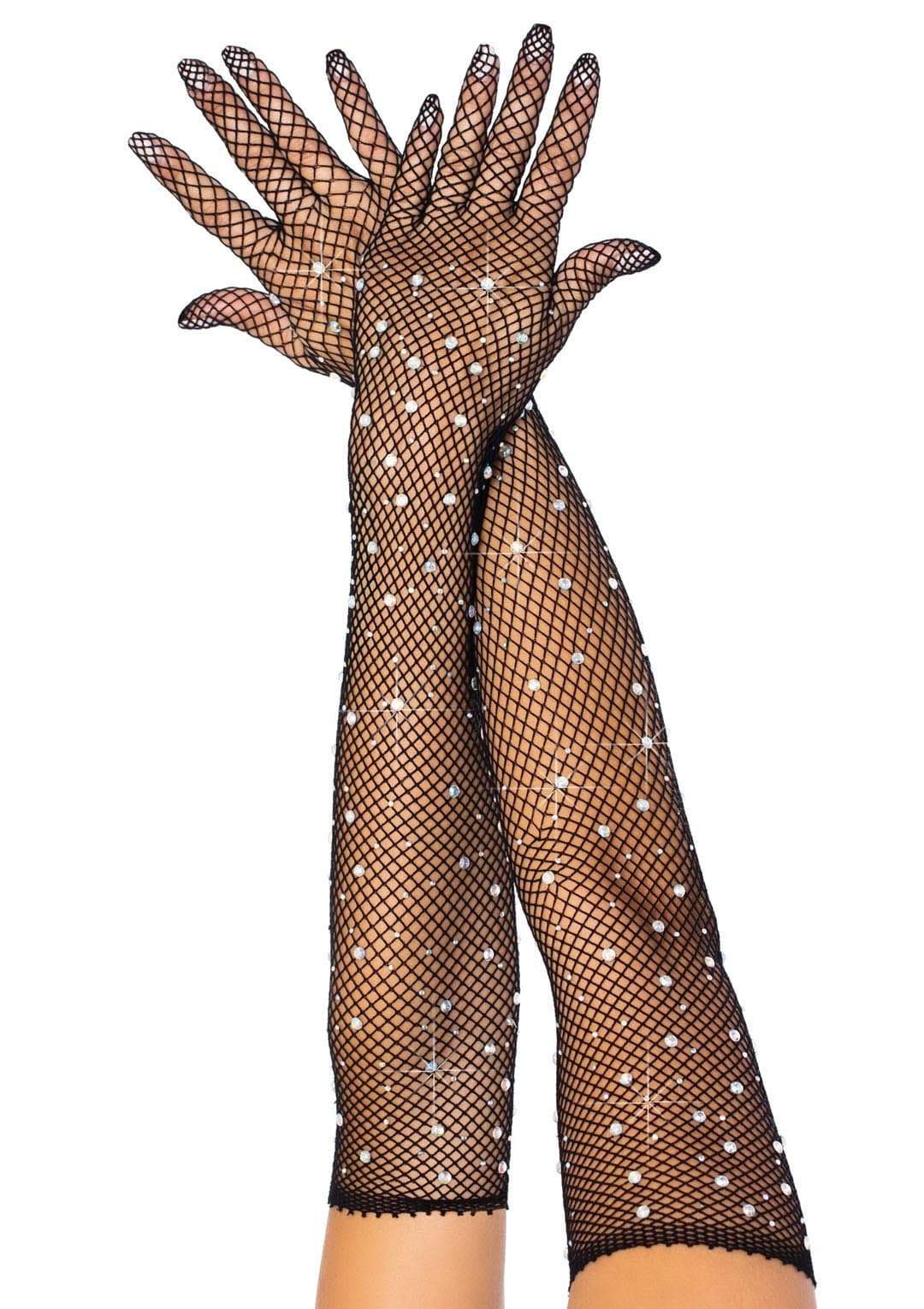 Rhinestone Fishnet Opera Gloves