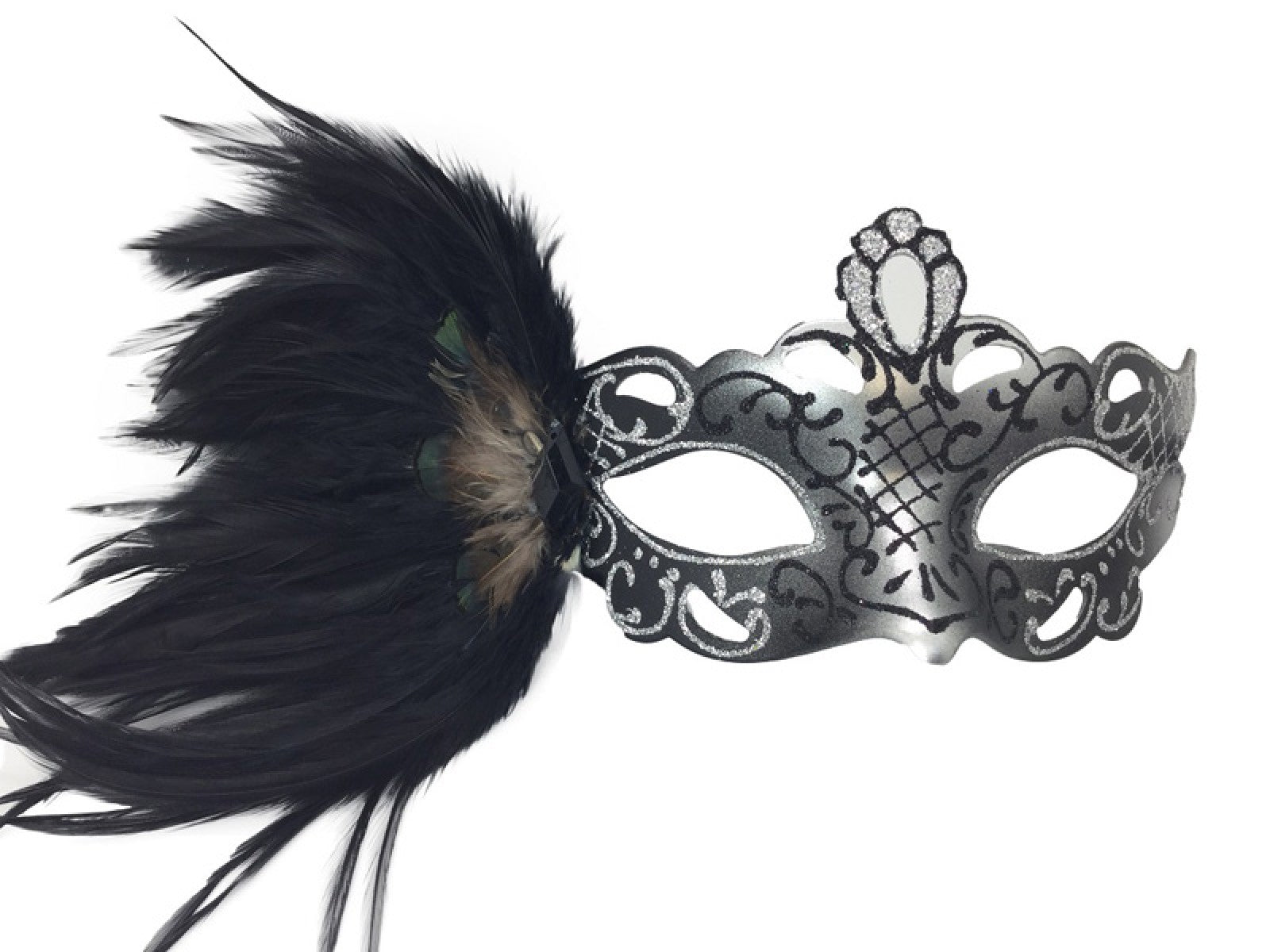 Metallic & Glitter Half Mask with feathers
