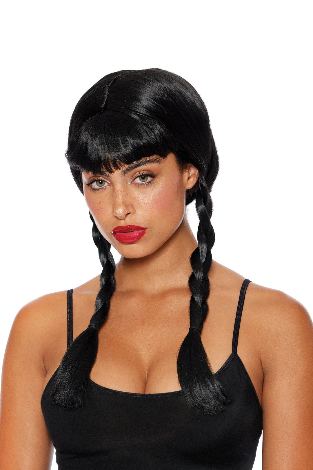 Black Braided Wig with Bangs