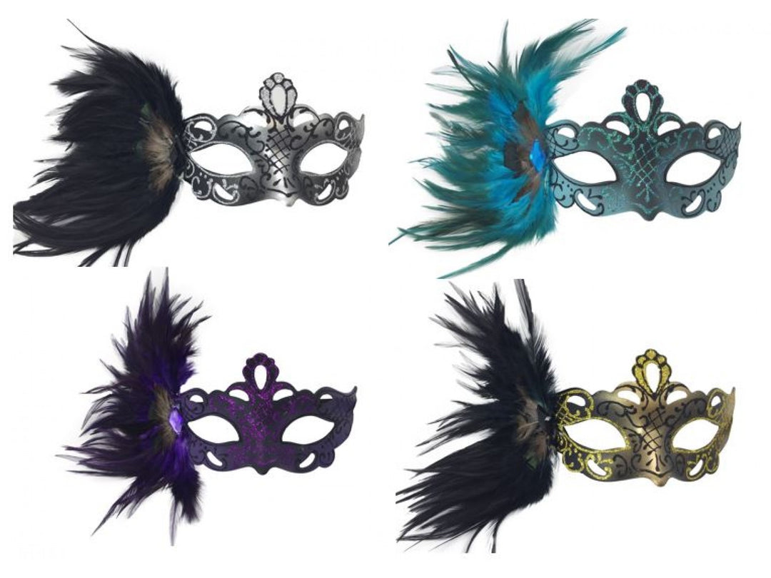 Metallic & Glitter Half Mask with feathers