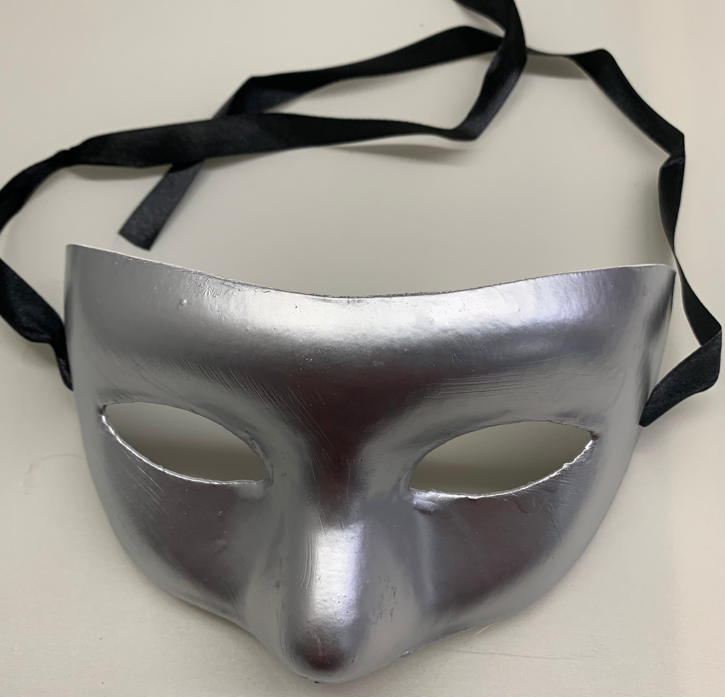 Paper Mache Masquerade Half Mask with Black Ribbon Ties