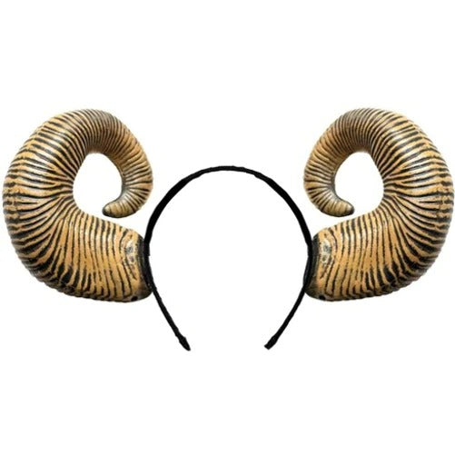 Curved Tan Ram Headband Horns