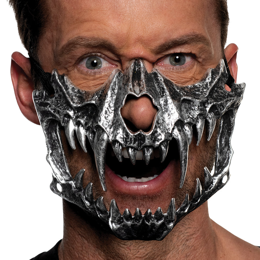 Half Vampire Silver Skull Plastic Mask