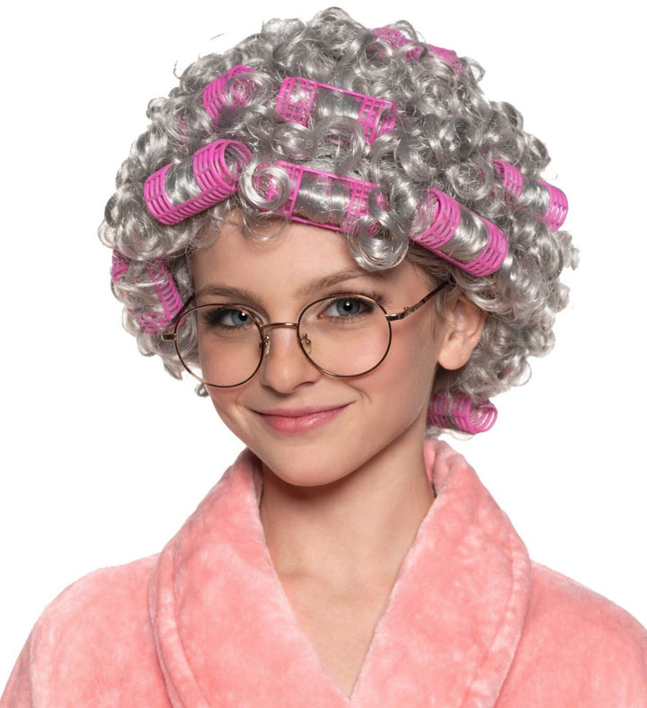 Old Lady Wig with Attached Curlers