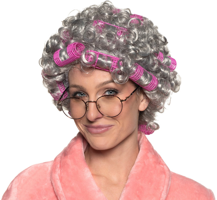 Old Lady Wig with Attached Curlers