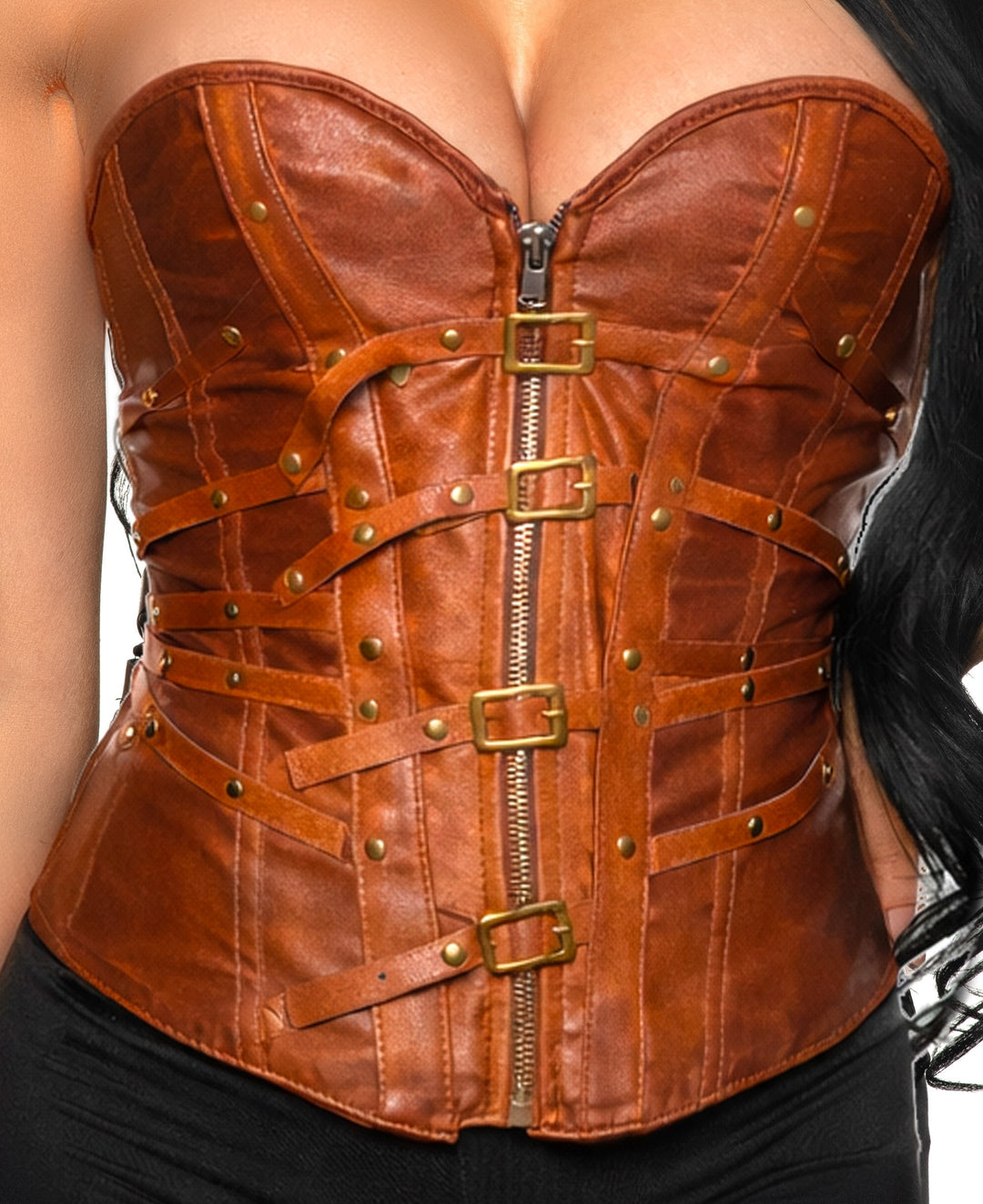 Corset with Studded Strap &amp; Zipper Closure