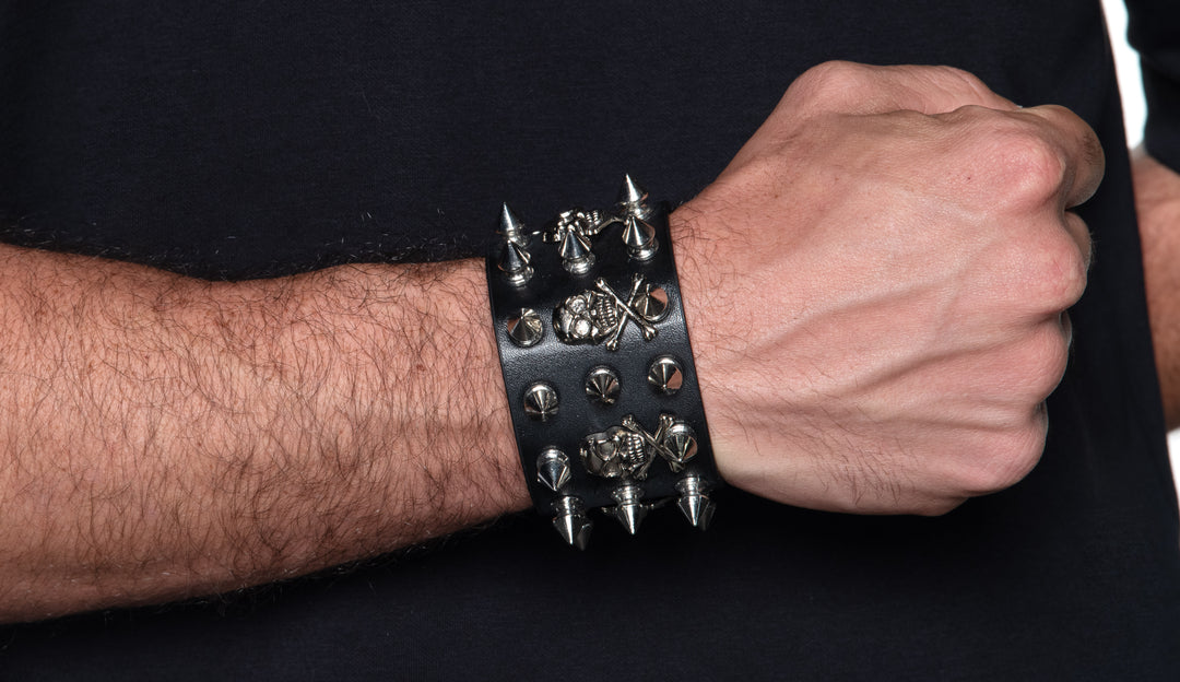 Spiked Punk Bracelet with Skulls