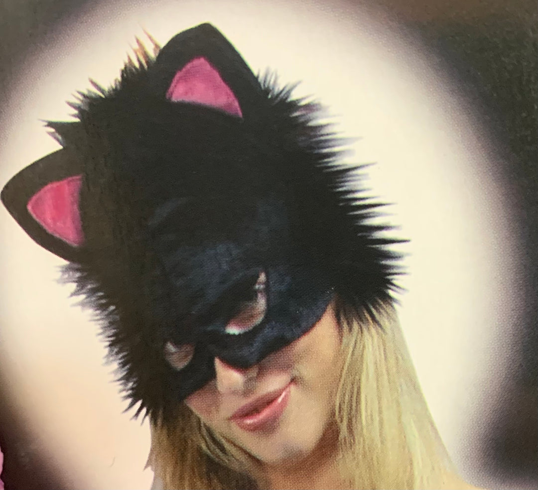 Furry Black Cat Hood with Mask