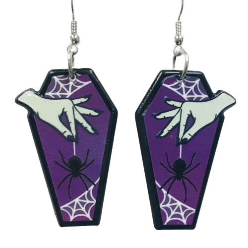 Spiderweb Coffin Acrylic Earrings