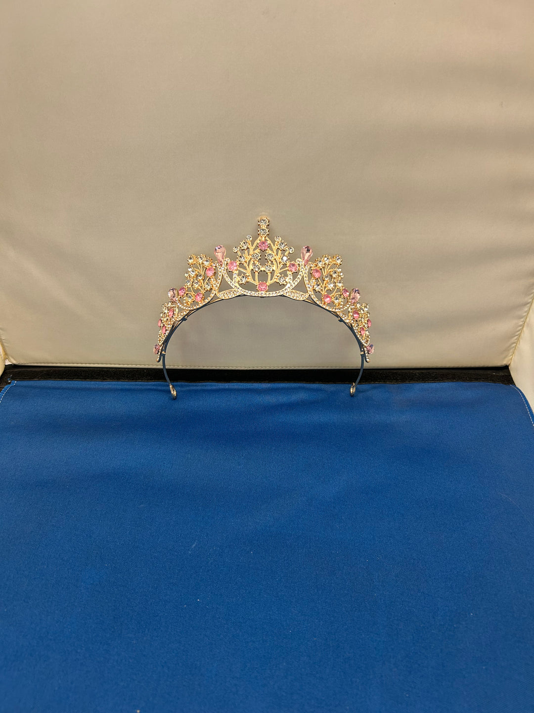Gold  Princess Tiara with Pink & Clear and Rhinestones
