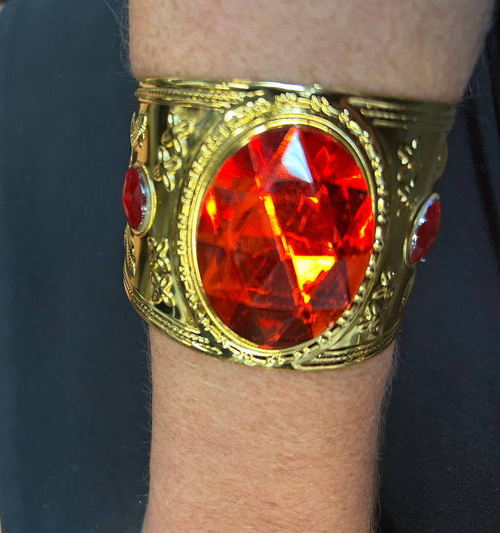 Gold Metal Bracelet with Red Jewel