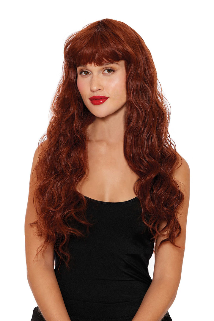 Long Auburn Wavy Wig with Bangs