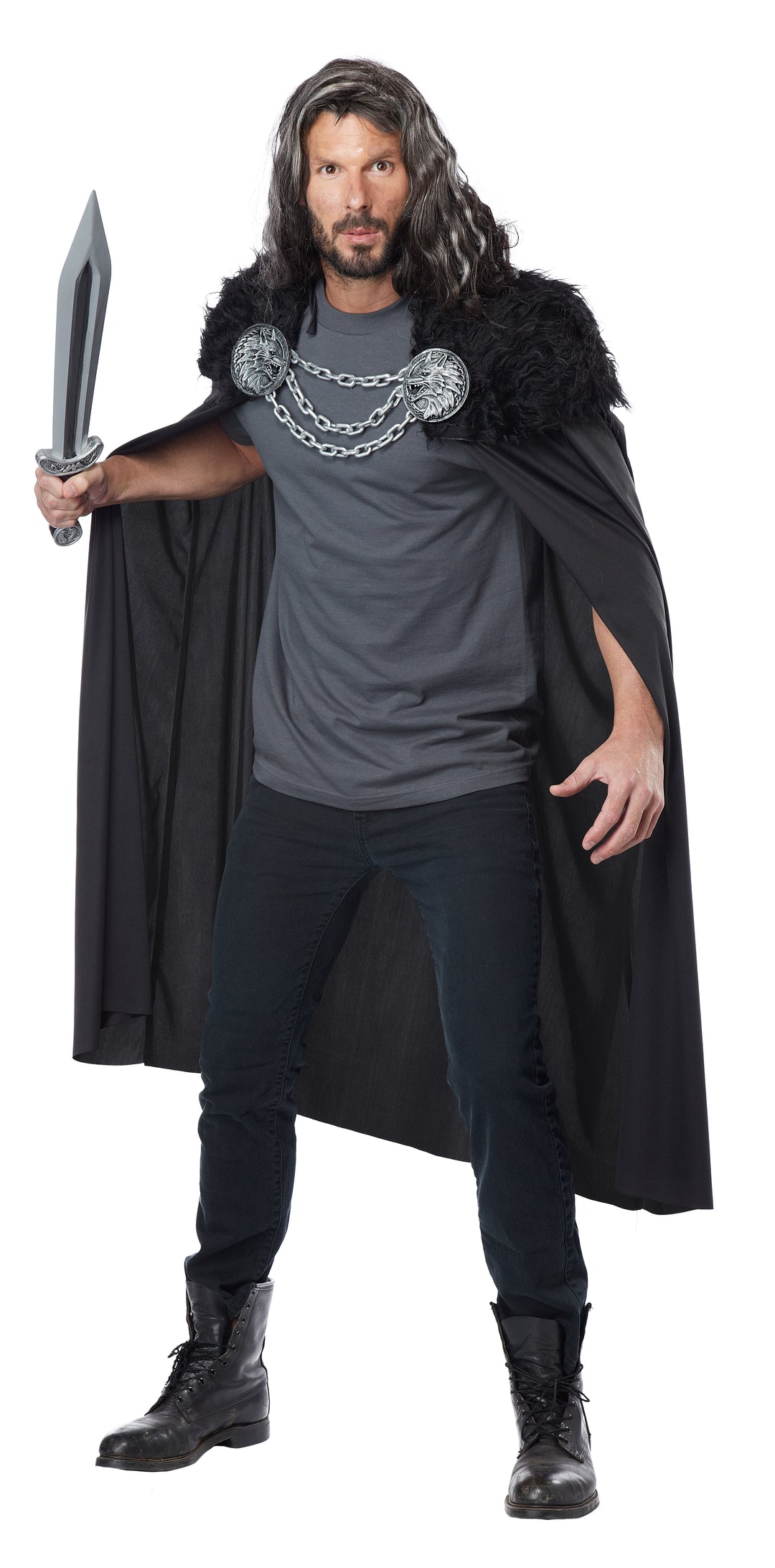Black Wolf Clan Warrior Cape with Black Fur